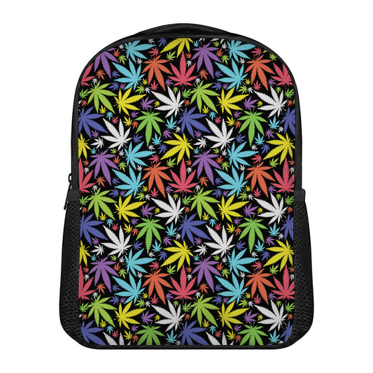 Colorful Weed Leaf Pattern Print Casual Backpack