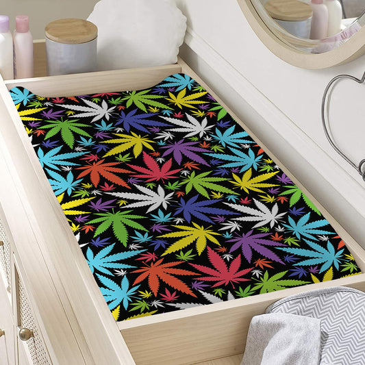 Colorful Weed Leaf Pattern Print Changing Pad Cover