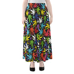 Colorful Weed Leaf Pattern Print Chiffon Maxi Skirt