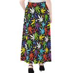 Colorful Weed Leaf Pattern Print Chiffon Maxi Skirt