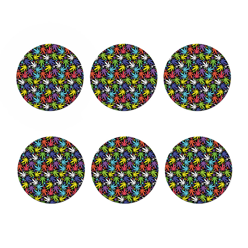 Colorful Weed Leaf Pattern Print Coaster Set