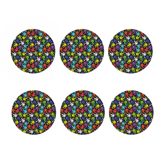 Colorful Weed Leaf Pattern Print Coaster Set