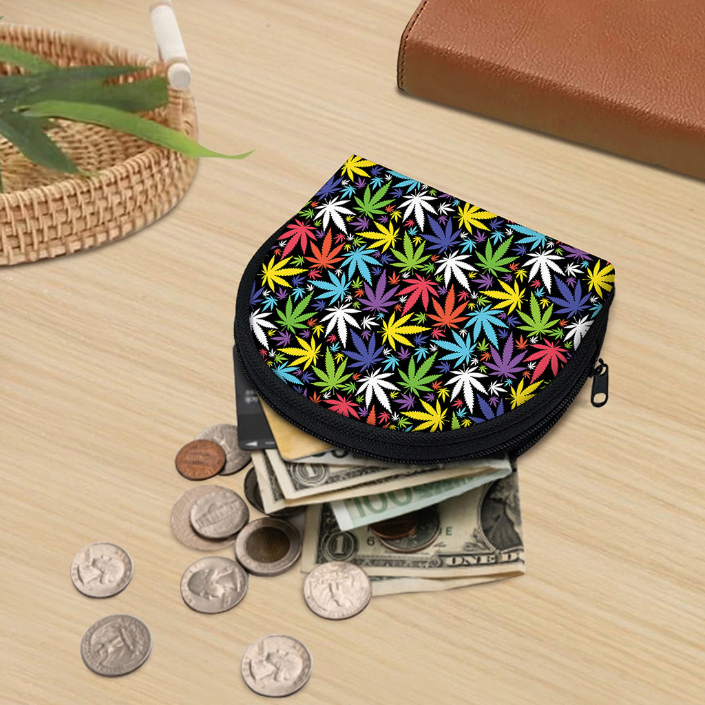 Colorful Weed Leaf Pattern Print Coin Purse
