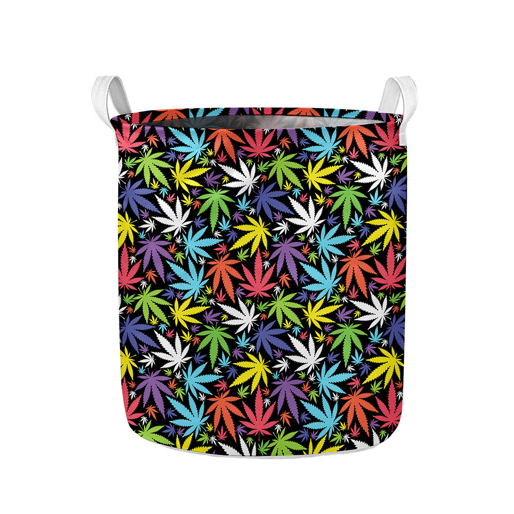 Colorful Weed Leaf Pattern Print Collapsible Laundry Basket