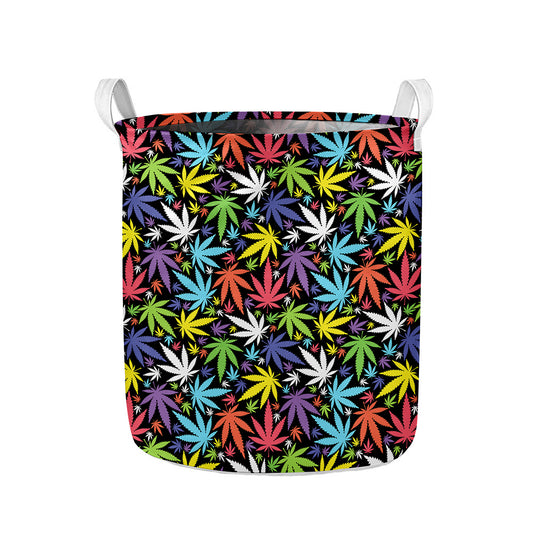 Colorful Weed Leaf Pattern Print Collapsible Laundry Basket