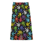 Colorful Weed Leaf Pattern Print Cotton Front Slit Maxi Skirt