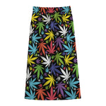 Colorful Weed Leaf Pattern Print Cotton Front Slit Maxi Skirt