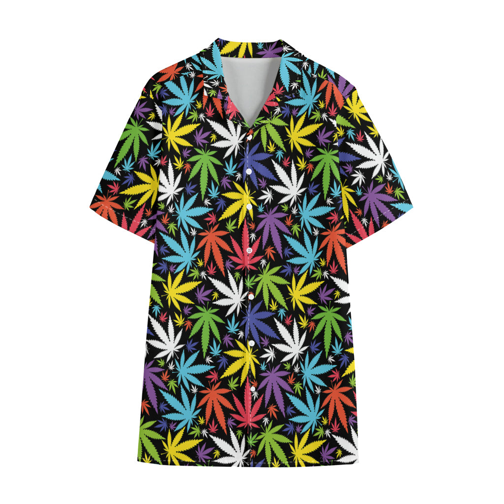 Colorful Weed Leaf Pattern Print Cotton Hawaiian Shirt