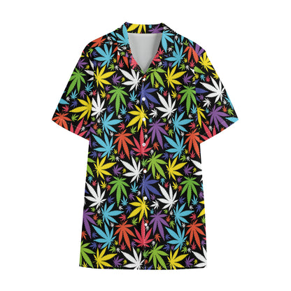 Colorful Weed Leaf Pattern Print Cotton Hawaiian Shirt