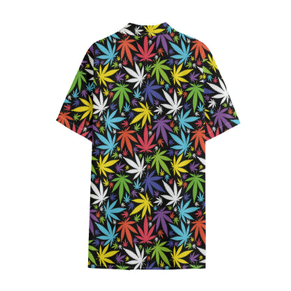 Colorful Weed Leaf Pattern Print Cotton Hawaiian Shirt