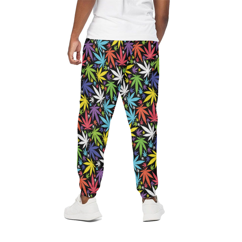 Colorful Weed Leaf Pattern Print Cotton Pants
