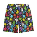 Colorful Weed Leaf Pattern Print Cotton Shorts