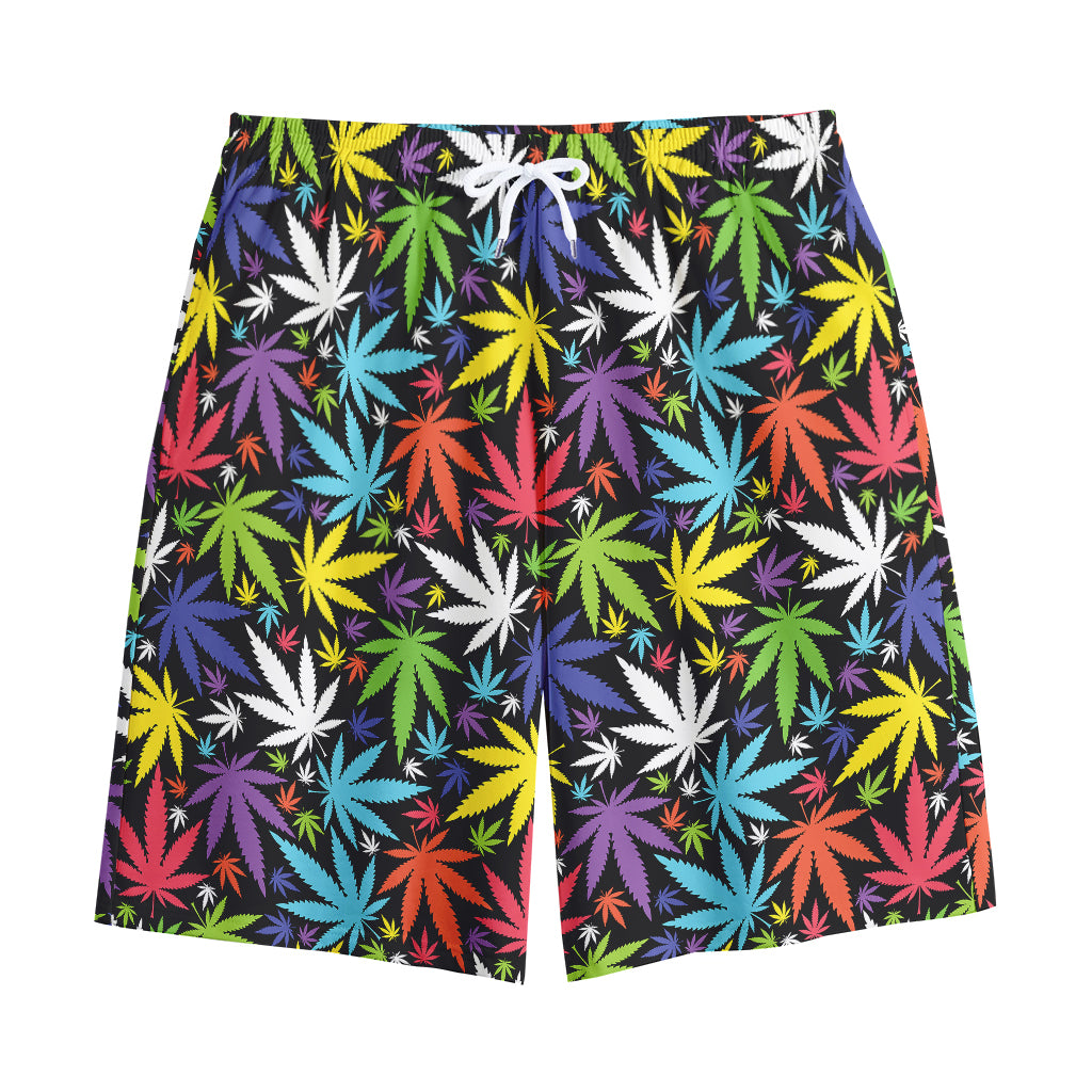 Colorful Weed Leaf Pattern Print Cotton Shorts