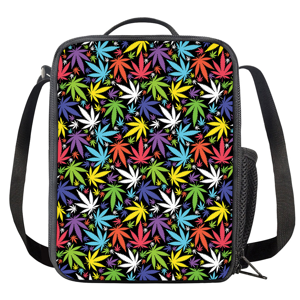 Colorful Weed Leaf Pattern Print Crossbody Lunch Bag