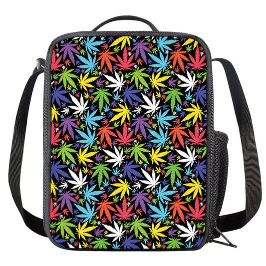 Colorful Weed Leaf Pattern Print Crossbody Lunch Bag