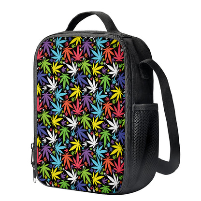 Colorful Weed Leaf Pattern Print Crossbody Lunch Bag