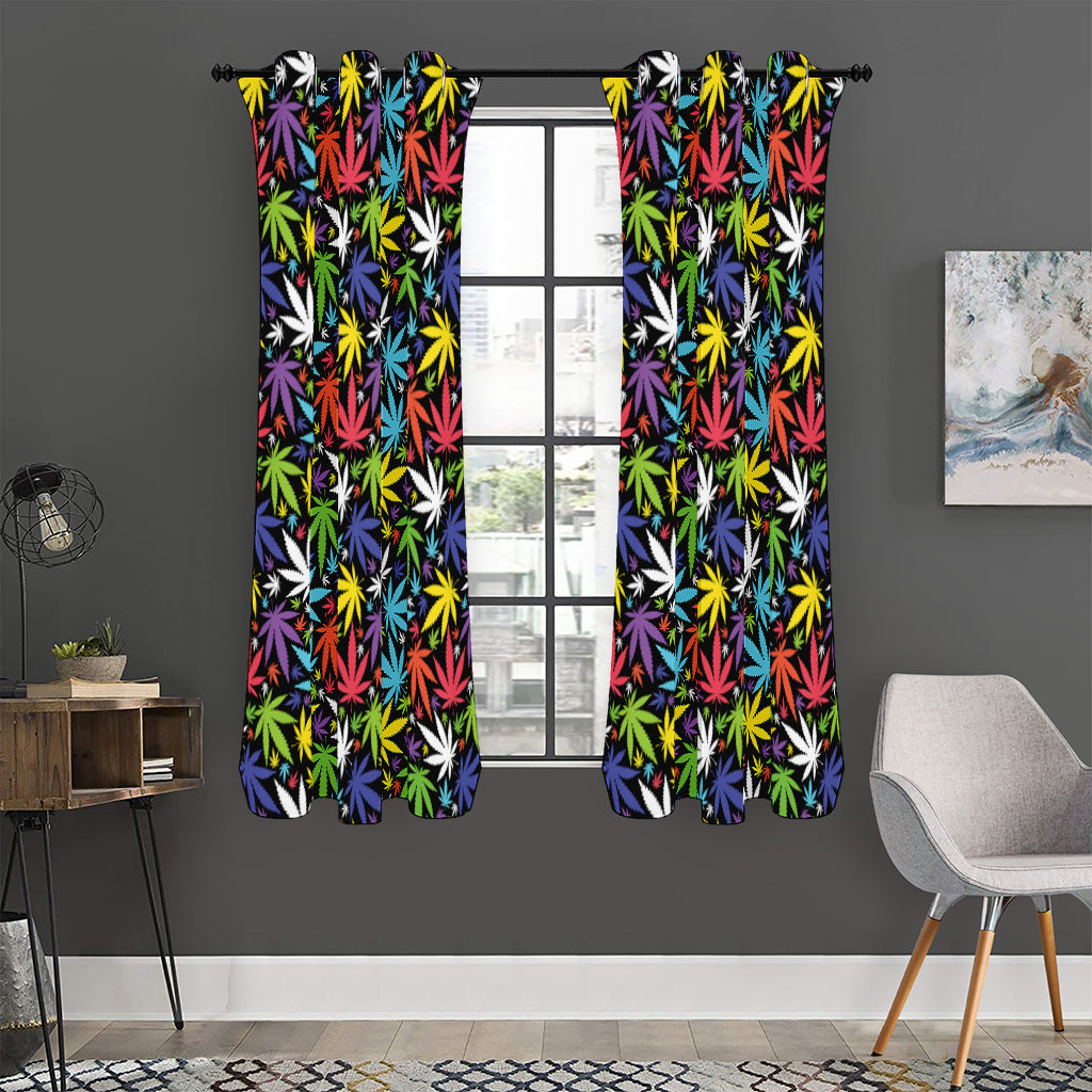 Colorful Weed Leaf Pattern Print Curtain