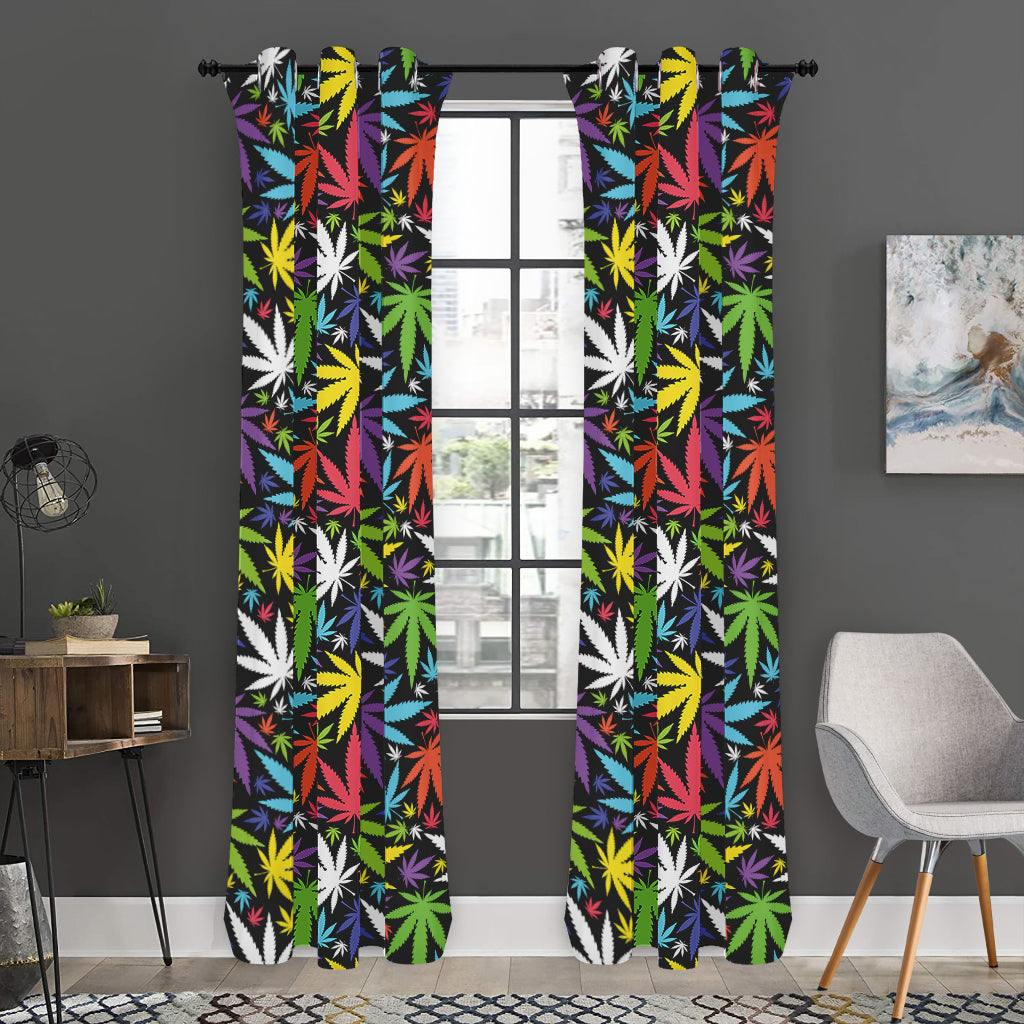 Colorful Weed Leaf Pattern Print Curtain