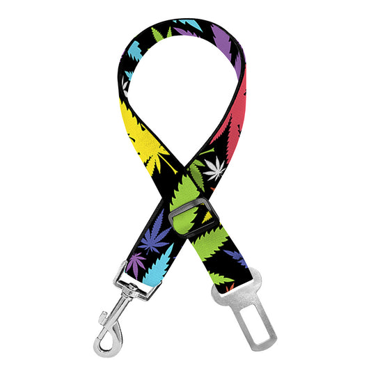 Colorful Weed Leaf Pattern Print Dog Seat Belt