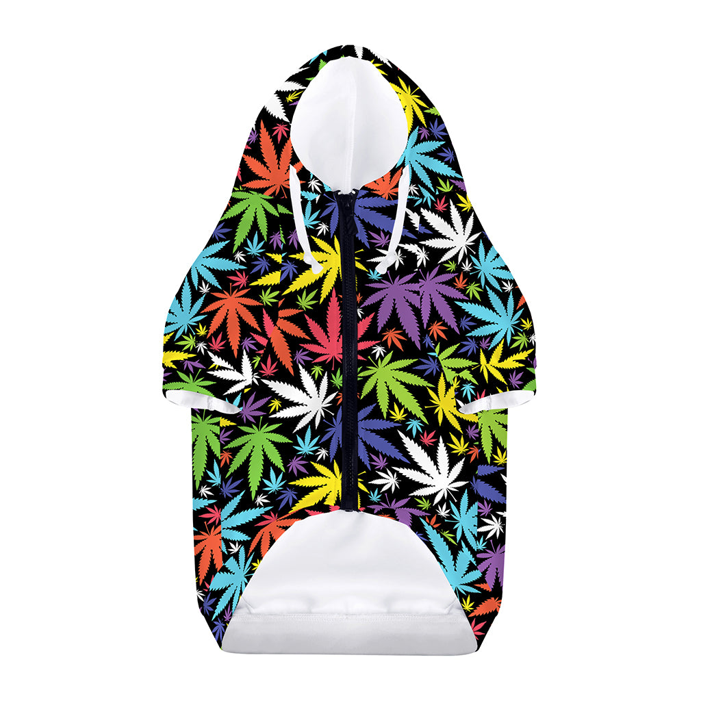 Colorful Weed Leaf Pattern Print Dog Zip Up Hoodie