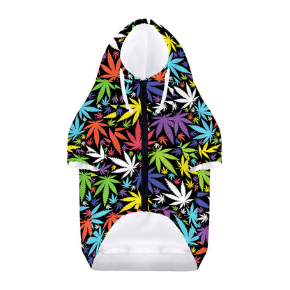 Colorful Weed Leaf Pattern Print Dog Zip Up Hoodie