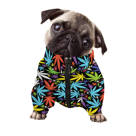 Colorful Weed Leaf Pattern Print Dog Zip Up Jacket