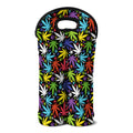 Colorful Weed Leaf Pattern Print Double Neoprene Wine Tote