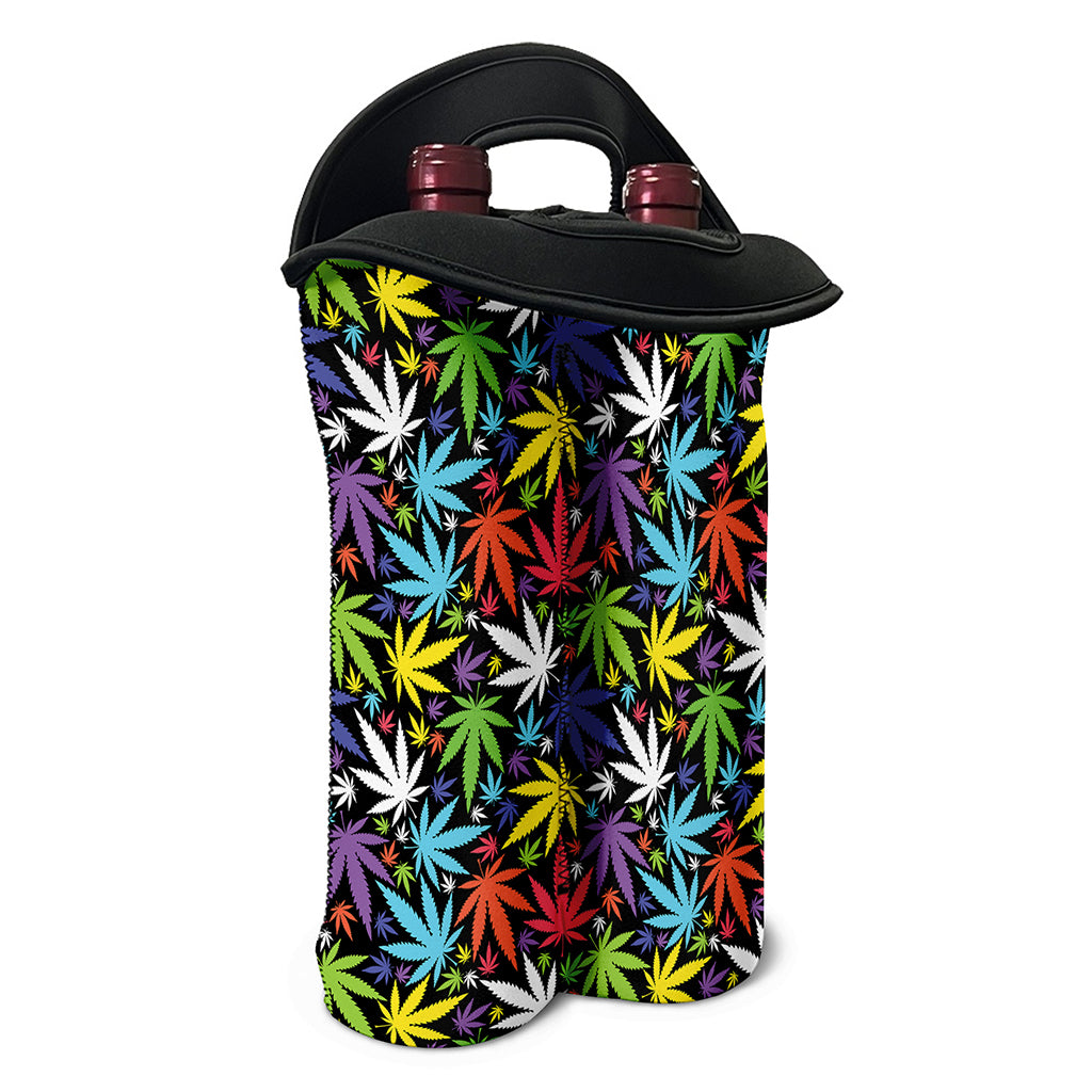 Colorful Weed Leaf Pattern Print Double Neoprene Wine Tote