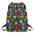 Colorful Weed Leaf Pattern Print Drawstring Backpack