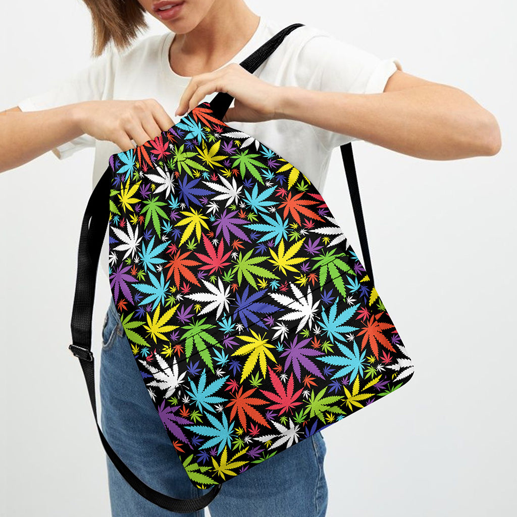 Colorful Weed Leaf Pattern Print Drawstring Backpack