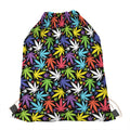 Colorful Weed Leaf Pattern Print Drawstring Bag