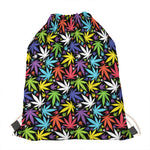 Colorful Weed Leaf Pattern Print Drawstring Bag