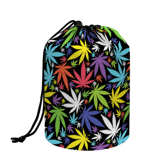 Colorful Weed Leaf Pattern Print Drawstring Makeup Bag