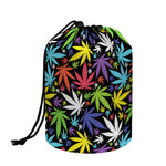 Colorful Weed Leaf Pattern Print Drawstring Makeup Bag