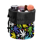 Colorful Weed Leaf Pattern Print Drawstring Makeup Bag