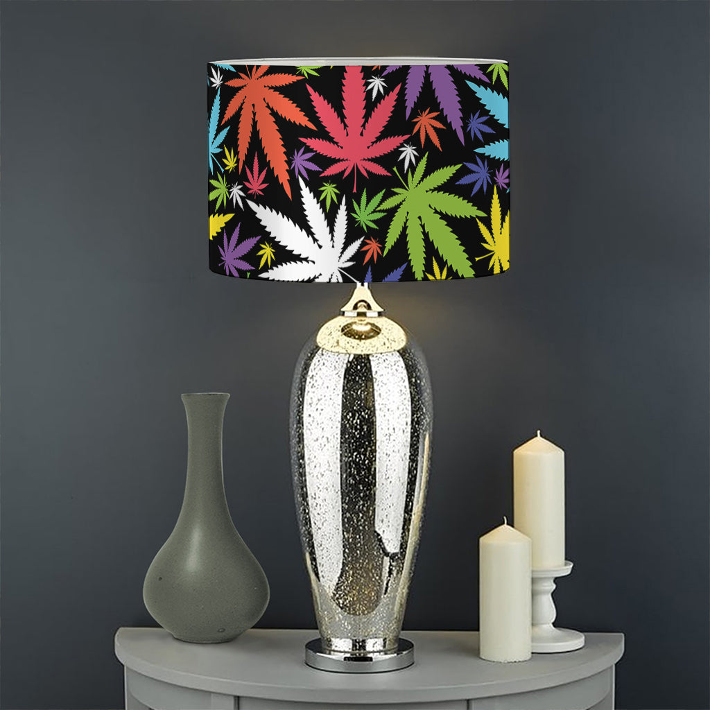 Colorful Weed Leaf Pattern Print Drum Lamp Shade