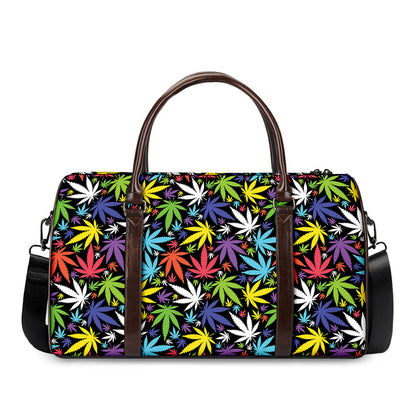 Colorful Weed Leaf Pattern Print Duffle Bag