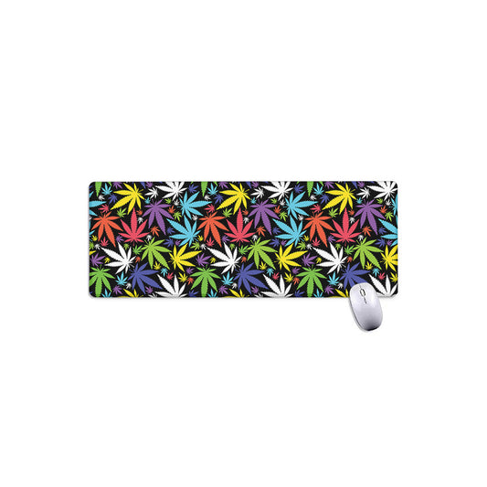 Colorful Weed Leaf Pattern Print Extended Mouse Pad
