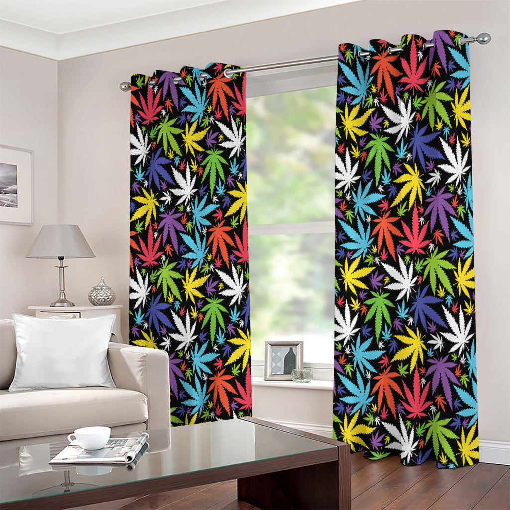 Colorful Weed Leaf Pattern Print Extra Wide Grommet Curtains