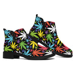 Colorful Weed Leaf Pattern Print Flat Ankle Boots
