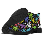 Colorful Weed Leaf Pattern Print Flat Ankle Boots