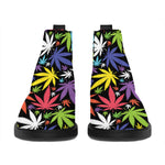 Colorful Weed Leaf Pattern Print Flat Ankle Boots