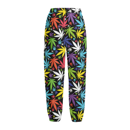 Colorful Weed Leaf Pattern Print Fleece Lined Knit Pants