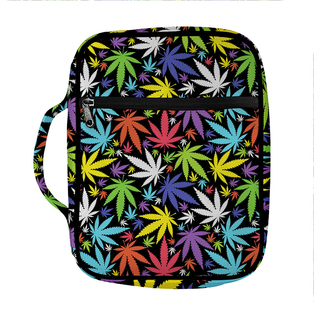 Colorful Weed Leaf Pattern Print Front Pocket Bible Bag