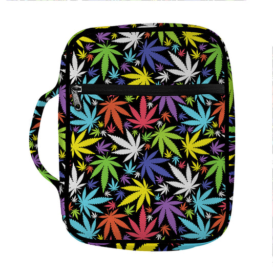 Colorful Weed Leaf Pattern Print Front Pocket Bible Bag