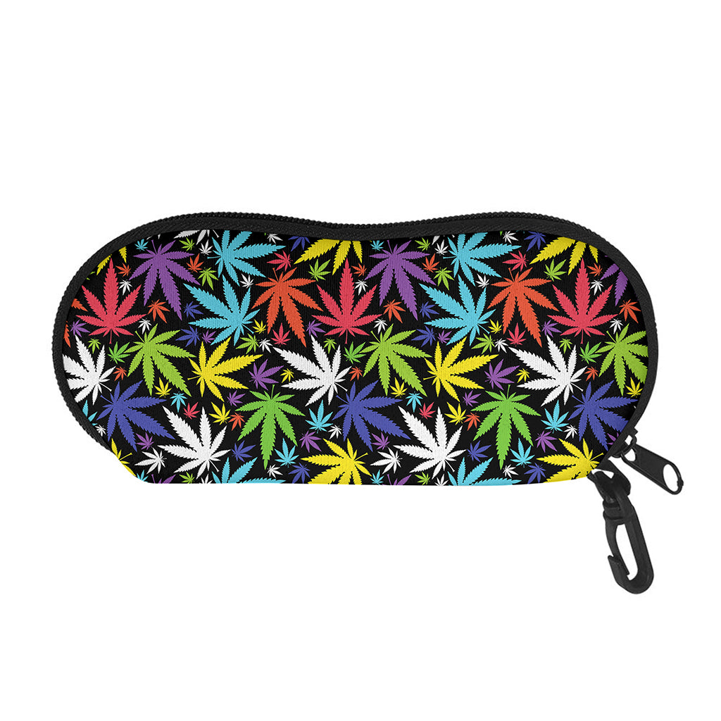 Colorful Weed Leaf Pattern Print Glasses Case
