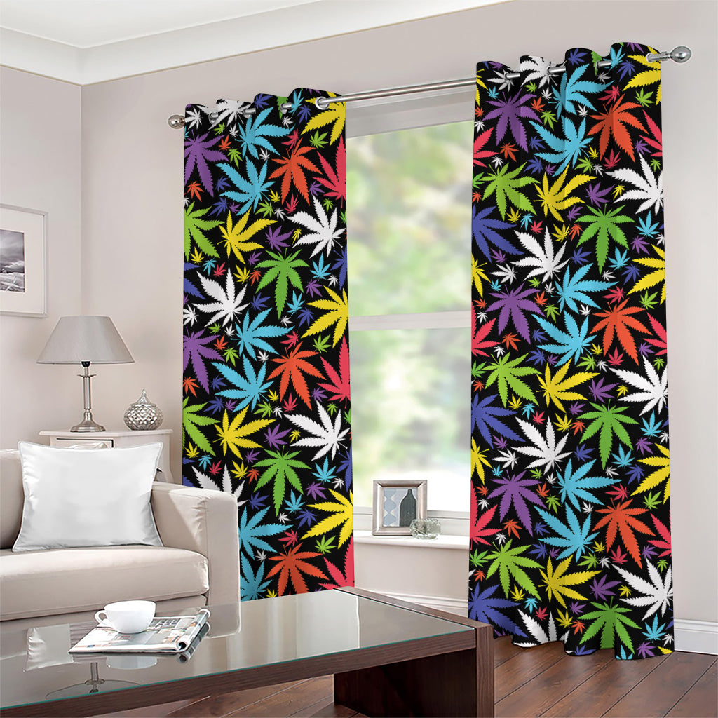 Colorful Weed Leaf Pattern Print Grommet Curtains