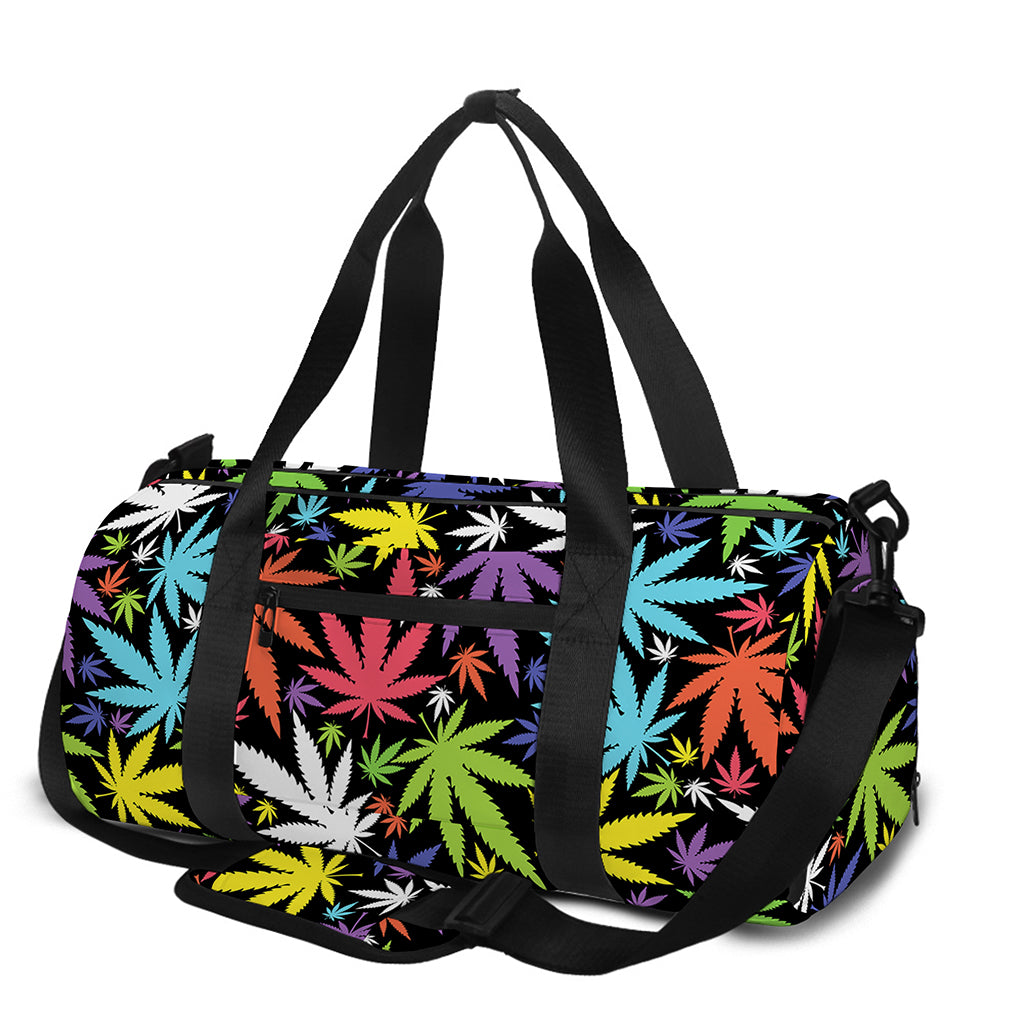 Colorful Weed Leaf Pattern Print Gym Bag