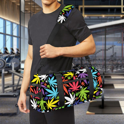 Colorful Weed Leaf Pattern Print Gym Bag