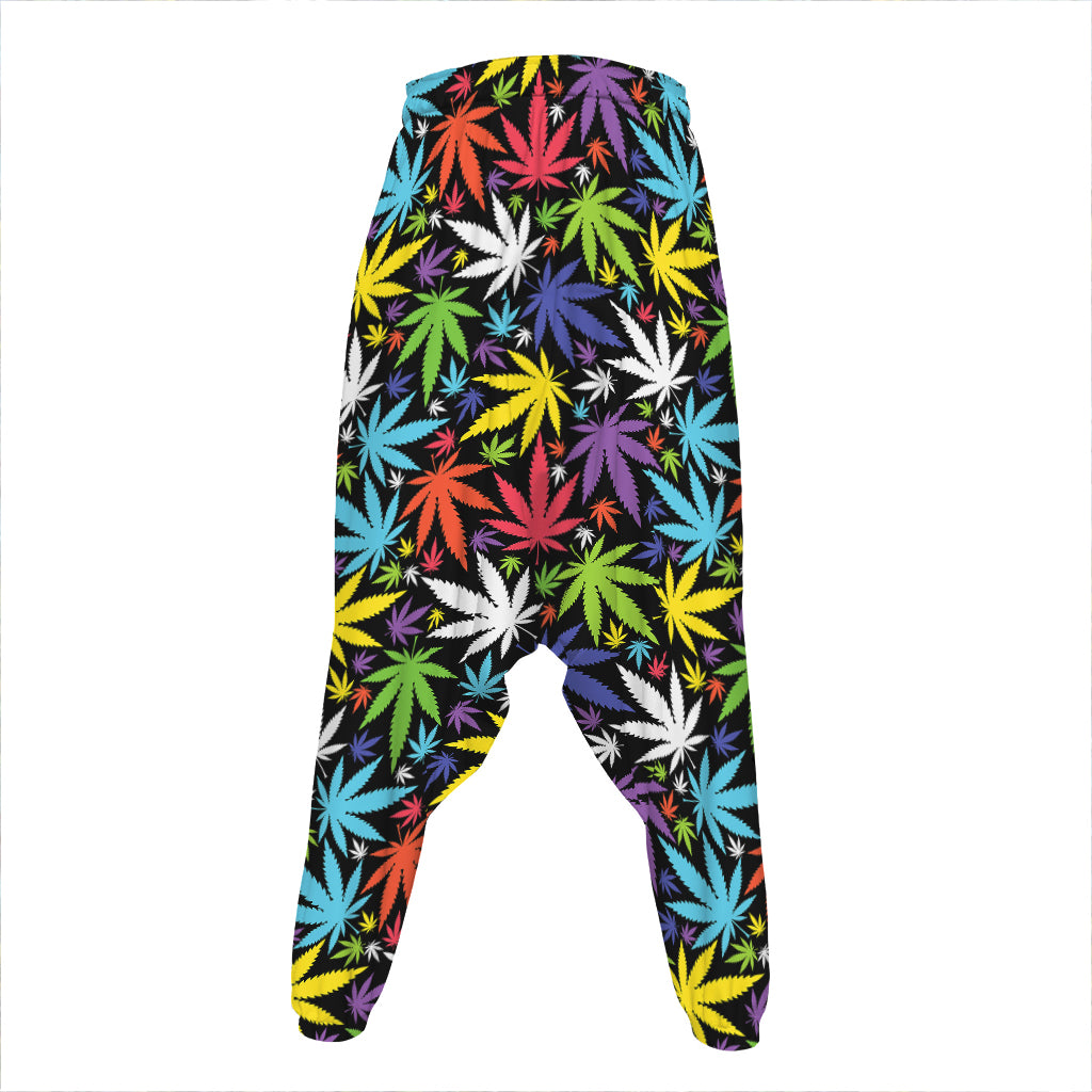 Colorful Weed Leaf Pattern Print Hammer Pants